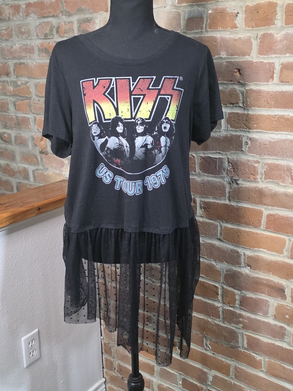 Torrid KISS Band Graphic Mesh Trim T-Shirt Dress Plus Size 1 1X Tour 1978 Black